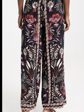 FARM Rio Black Wide-Leg Floral Print Pants